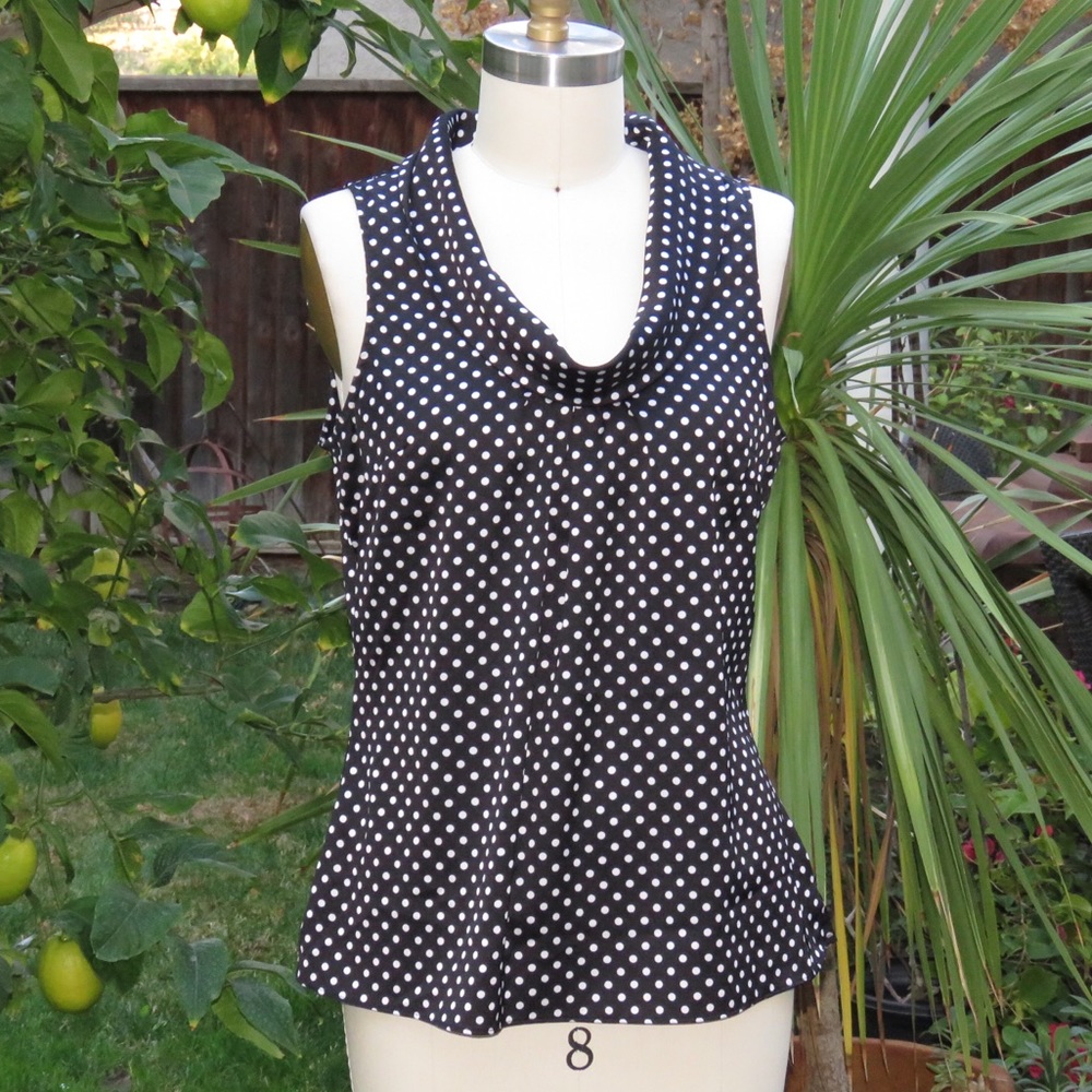 White House Black Market Black and White Polka Dot Turtle Neck Top Size 10
